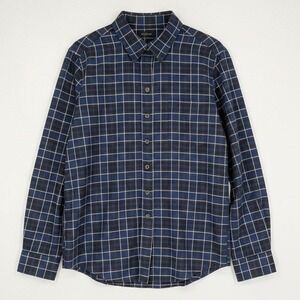 Sarah Alexandra Renee‎ Bassetti Navy Blue Plaid Cotton Button Down Shirt Size 10